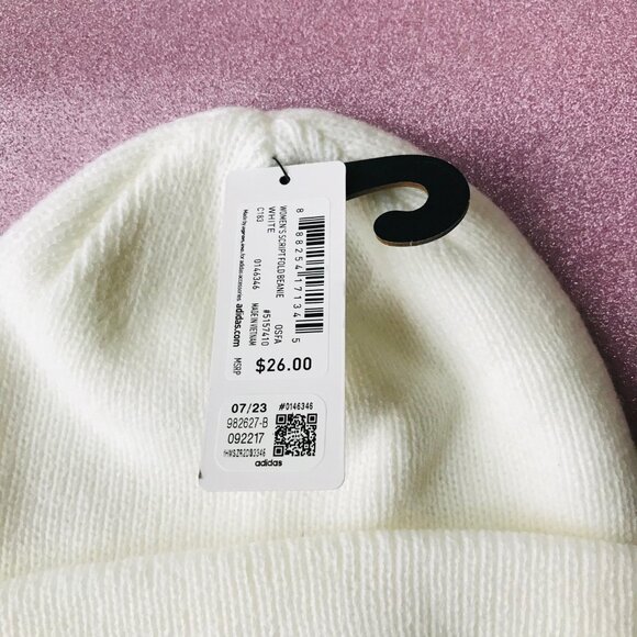 Adidas‎ Script Fold Beanie Women's One Size Hat Winter Cap White Knit - Picture 5 of 6